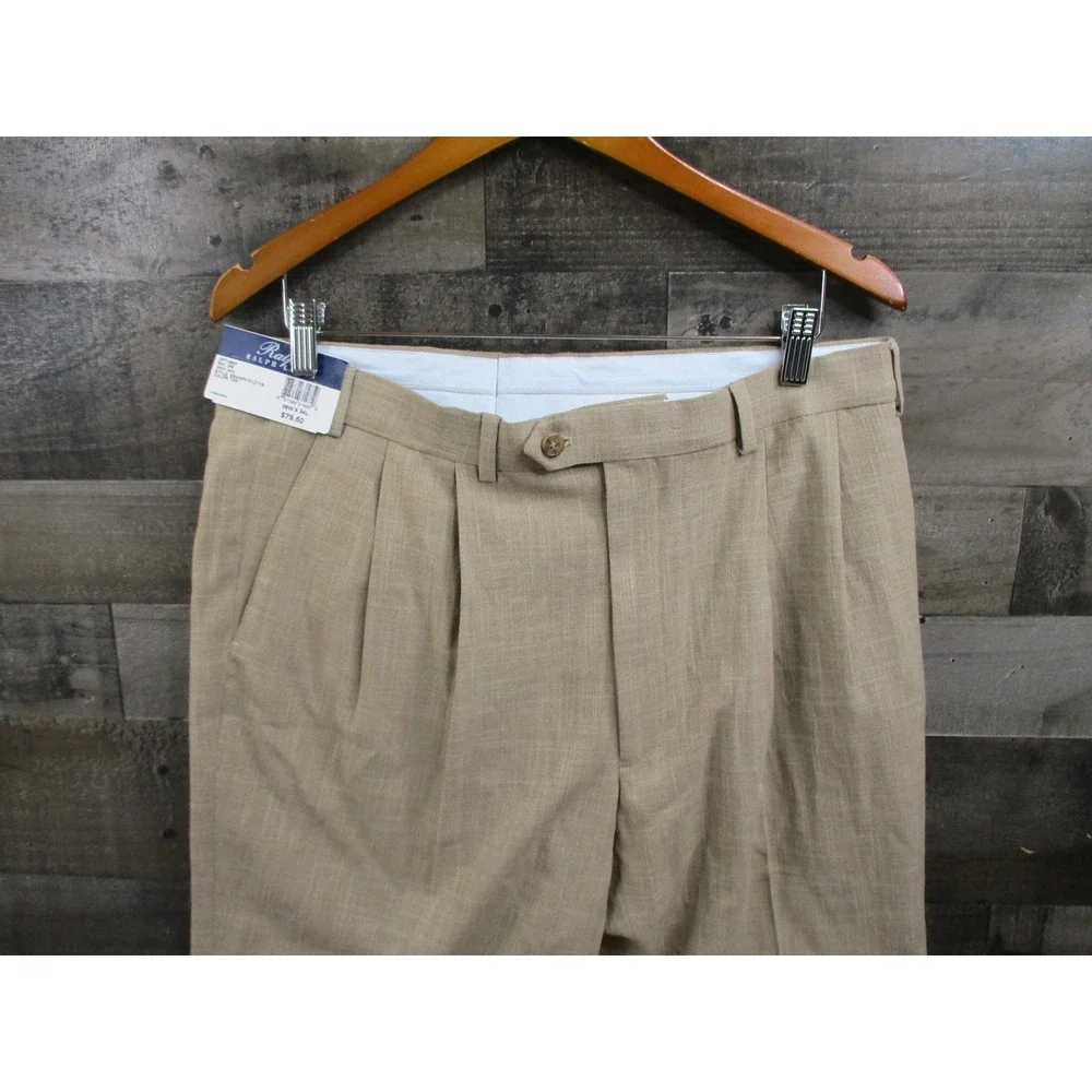 Ralph Lauren Pants Mens 36x34 Comfort Flex Stretch Dress Pleated Rayon Blend NEW